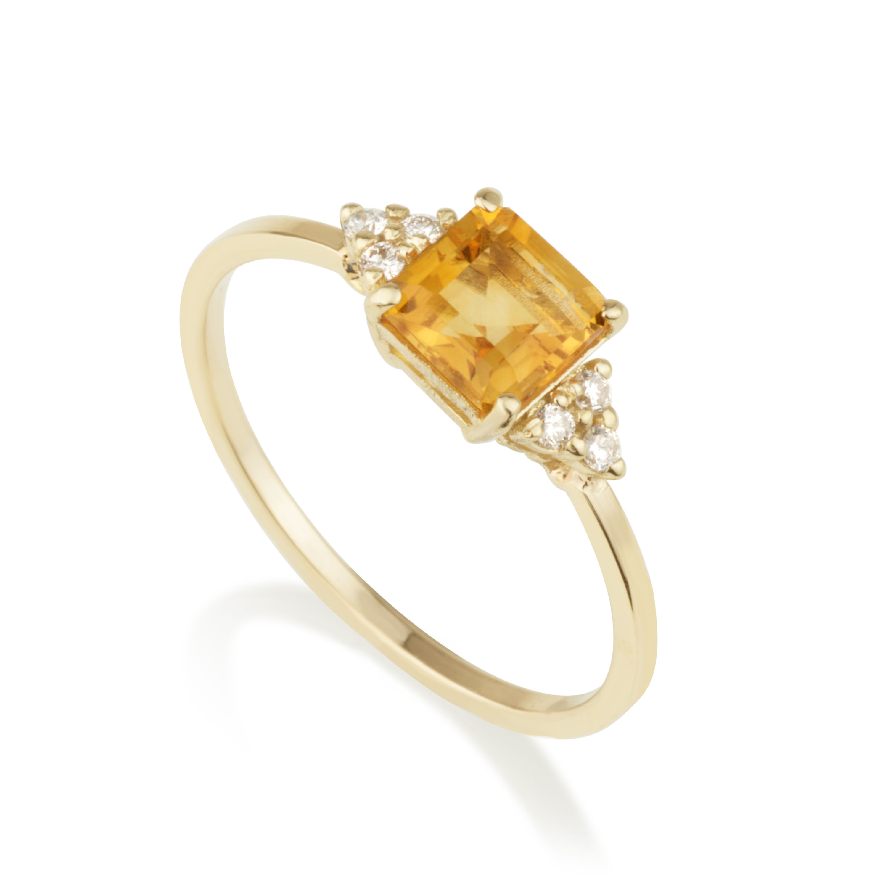 Citrine Gold ring with Diamonds, 14K Solid Gold ring
