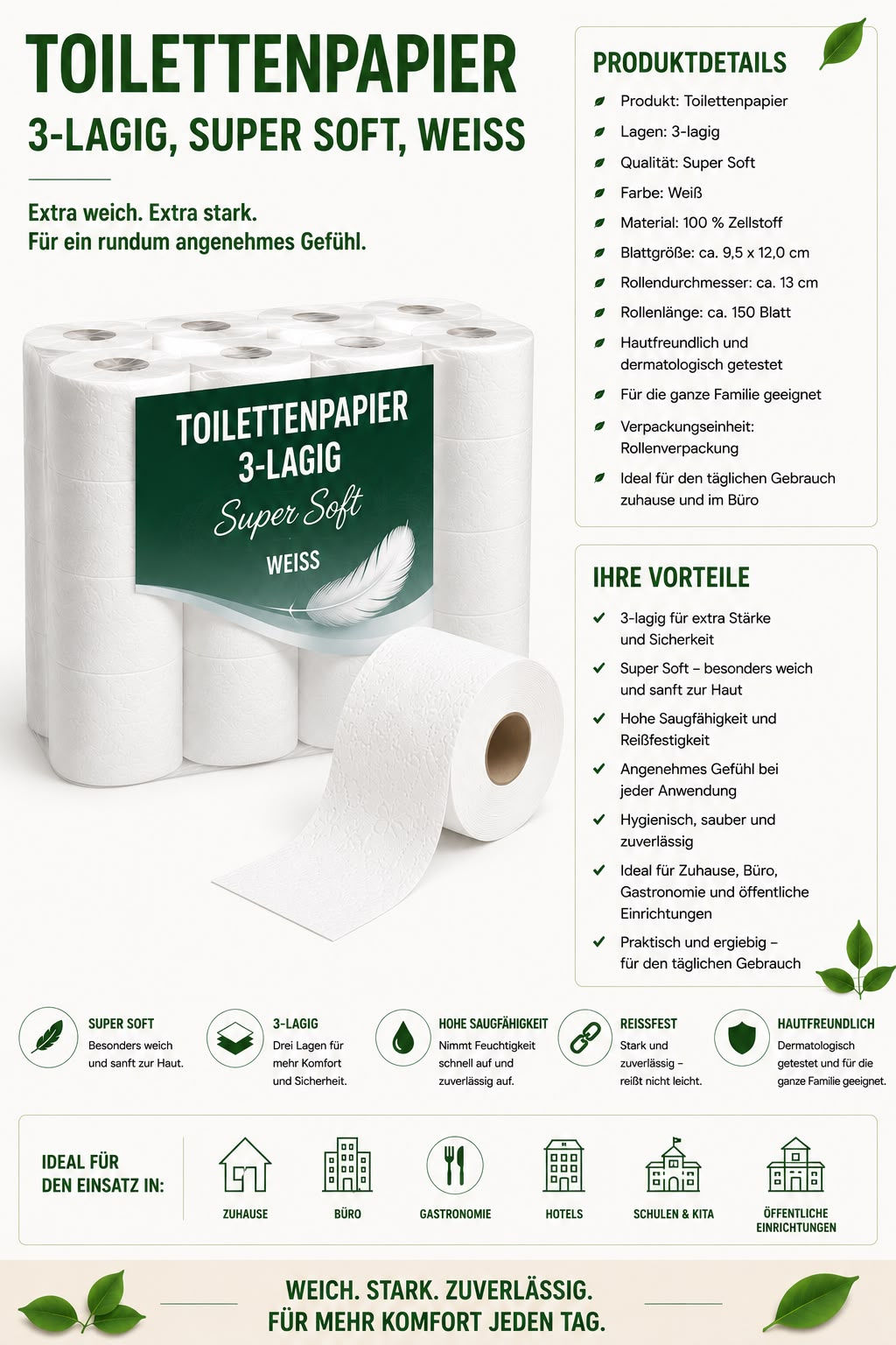 Toilettenpapier 3-lagig, super soft, weiß
