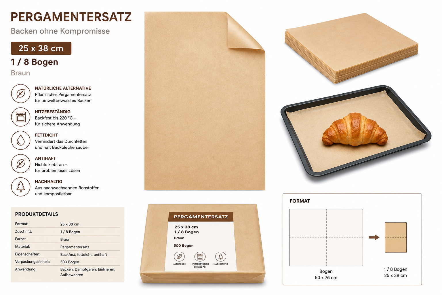 Pergamentersatz 25 x 38, 1 / 8 Bogen, braun