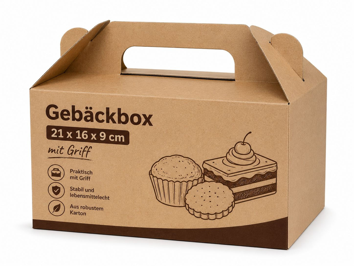Gebäckbox 21 x 16 x 9 cm, mit Griff, braun