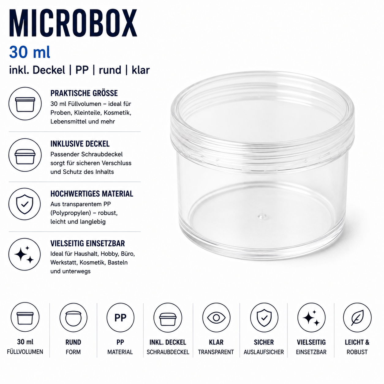 Microbox 30 ml, inkl. Deckel, PP, rund, klar