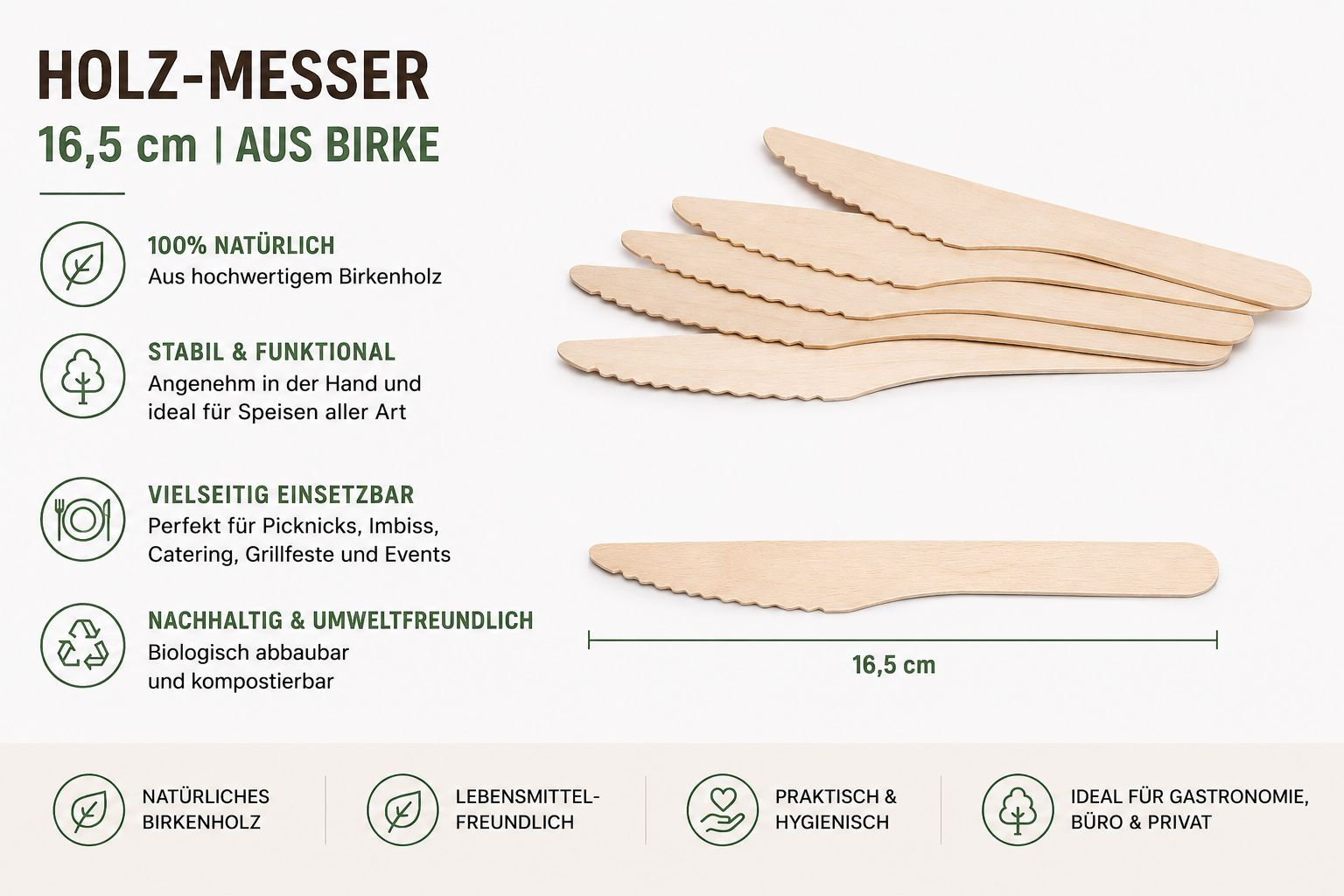 Holz-Messer 16.5 cm, aus Birke