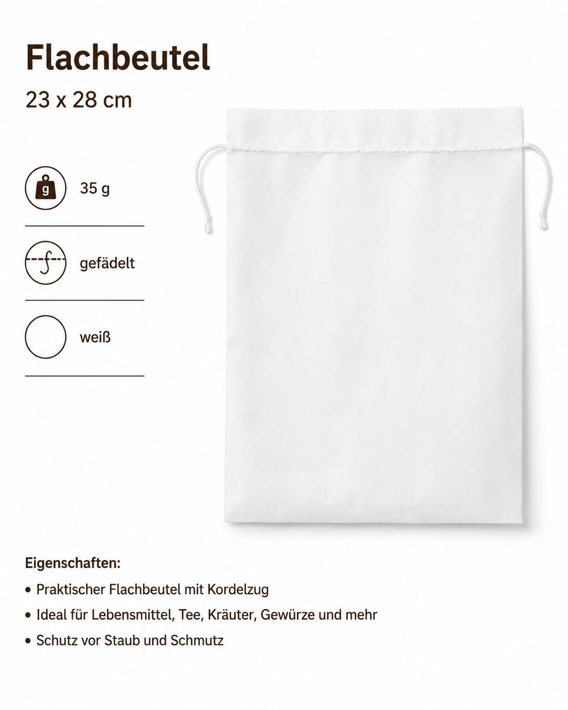 Flachbeutel 23 x 28 cm, 35 g gefädelt, weiß