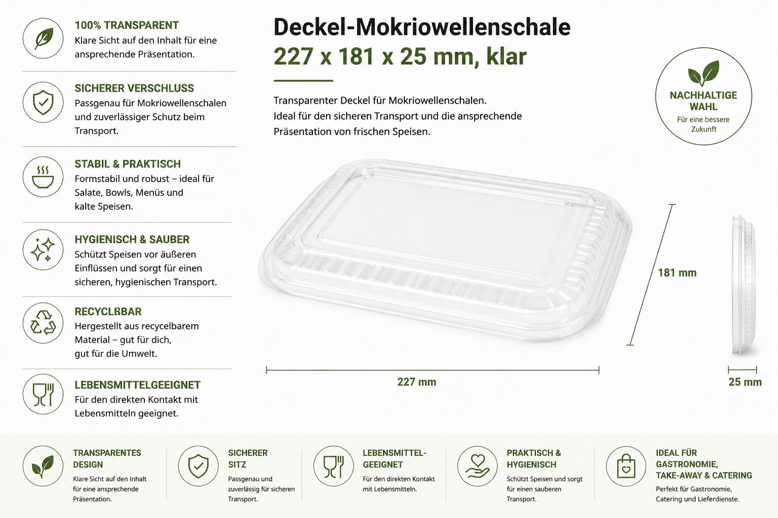Deckel-Mokriowellenschale 227 x 181 x 25 mm, klar