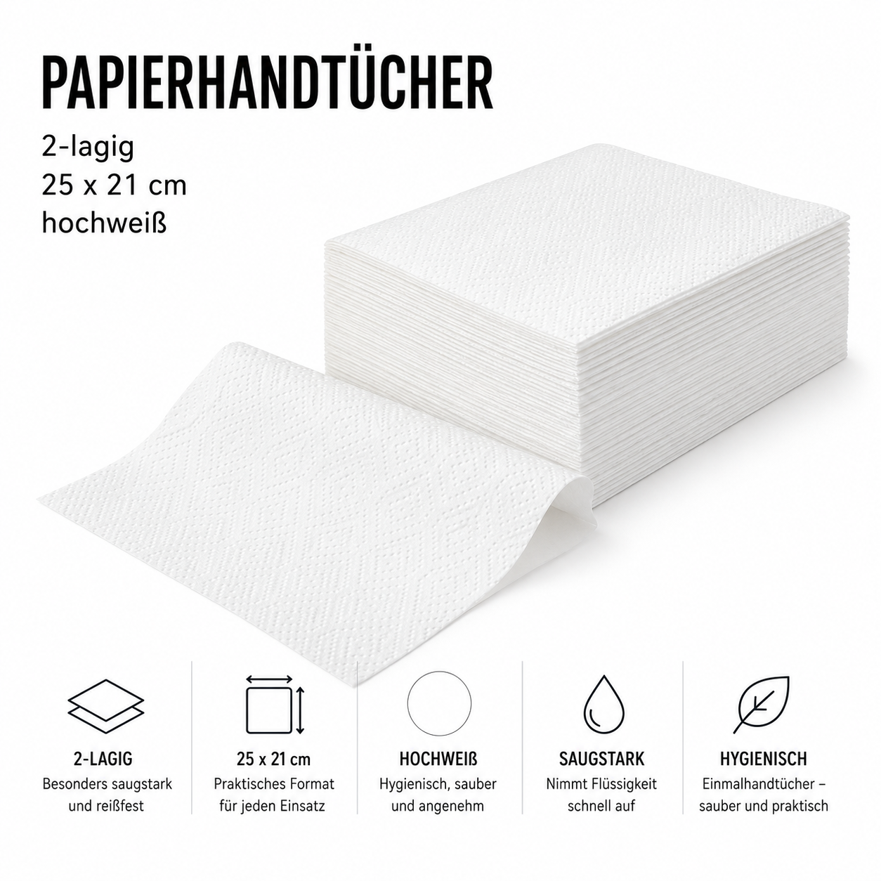 Papierhandtücher 2-lagig, 25 x 21 cm, hochweiß