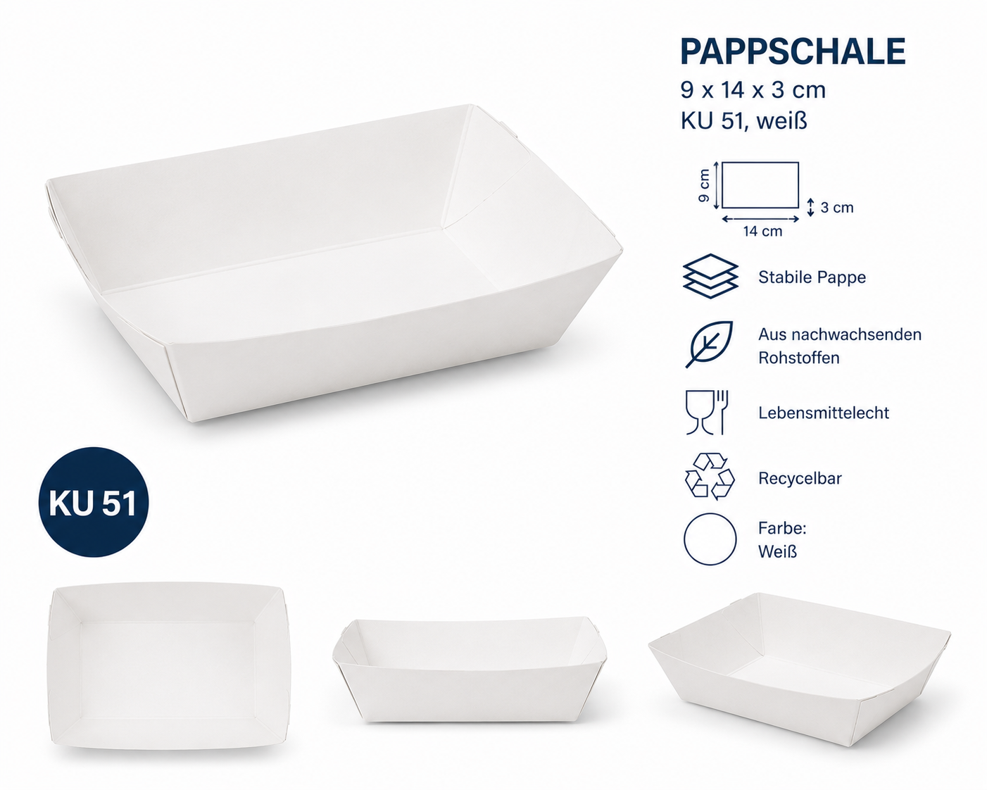pappschale 9 x 14 x 3 cm, ku 51, weiß