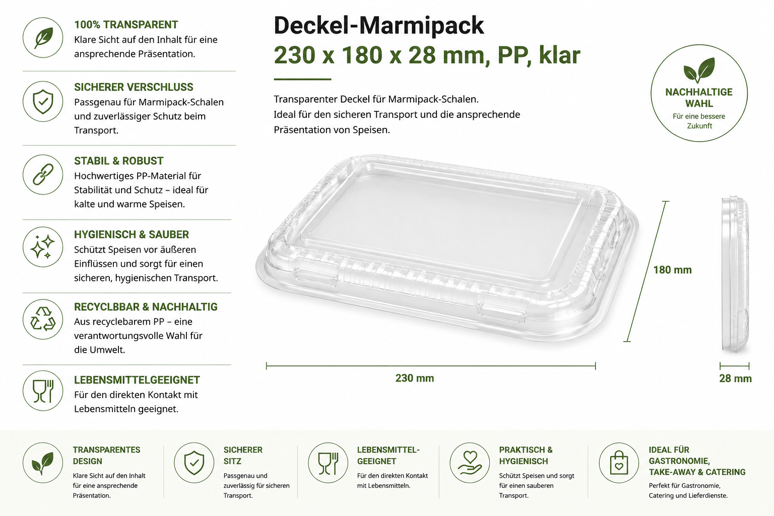 Deckel-Marmipack 230 x 180 x 28 mm, PP, klar