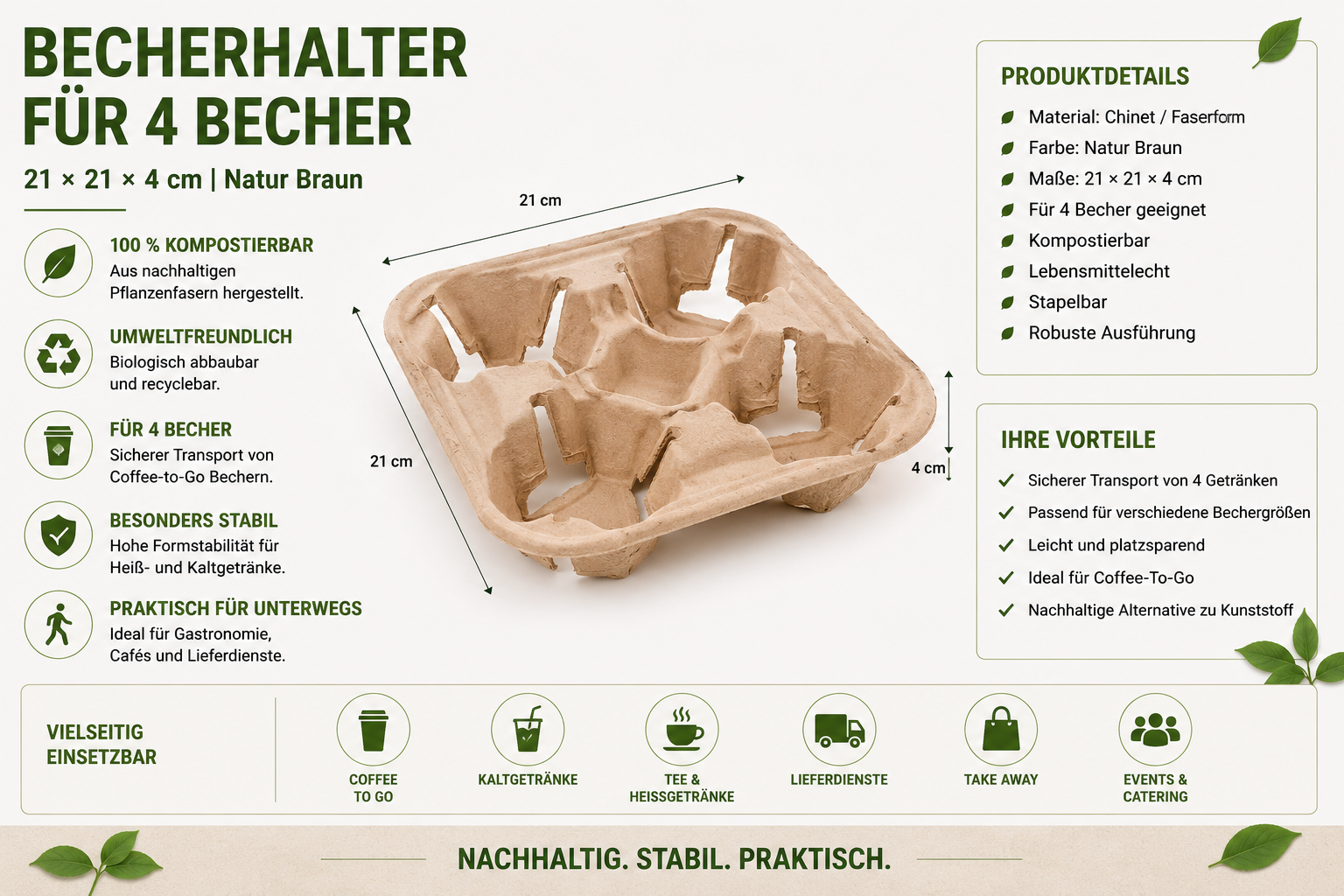Becherhalter für 4 Becher, 21 * 21 * 4 cm