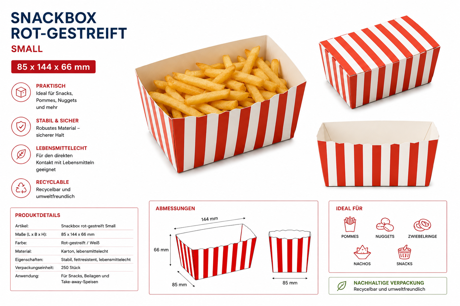 Snackbox 85 x 144 x 66 mm, rot-gestreift small