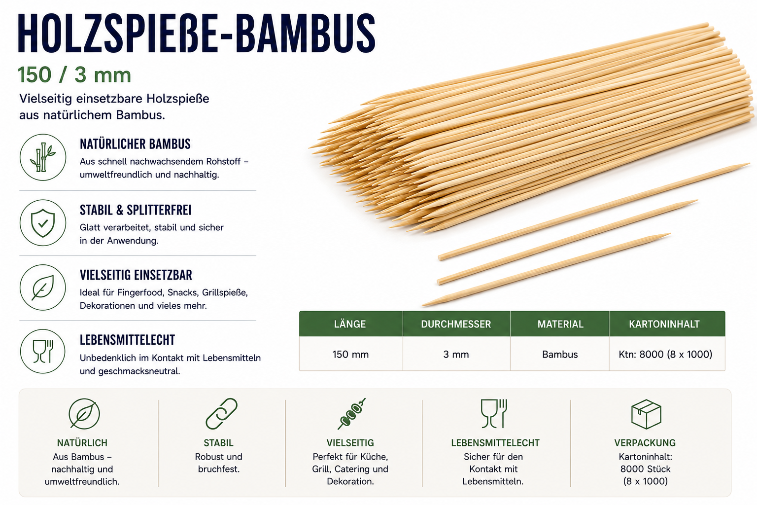 Holzspieße-Bambus 150 / 3 mm
