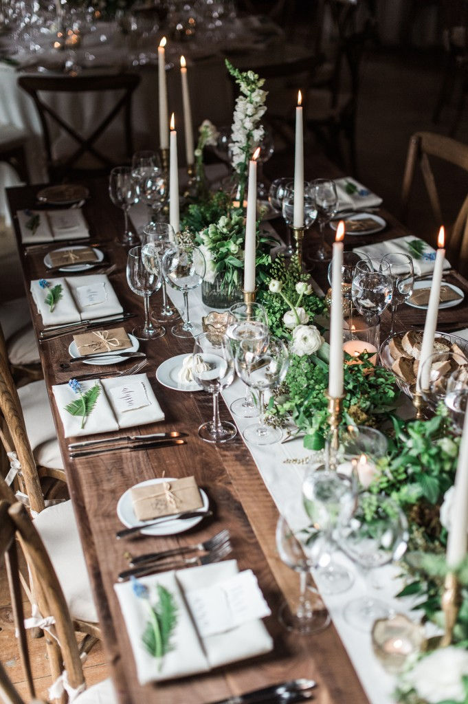 green and white farm table centerpiece