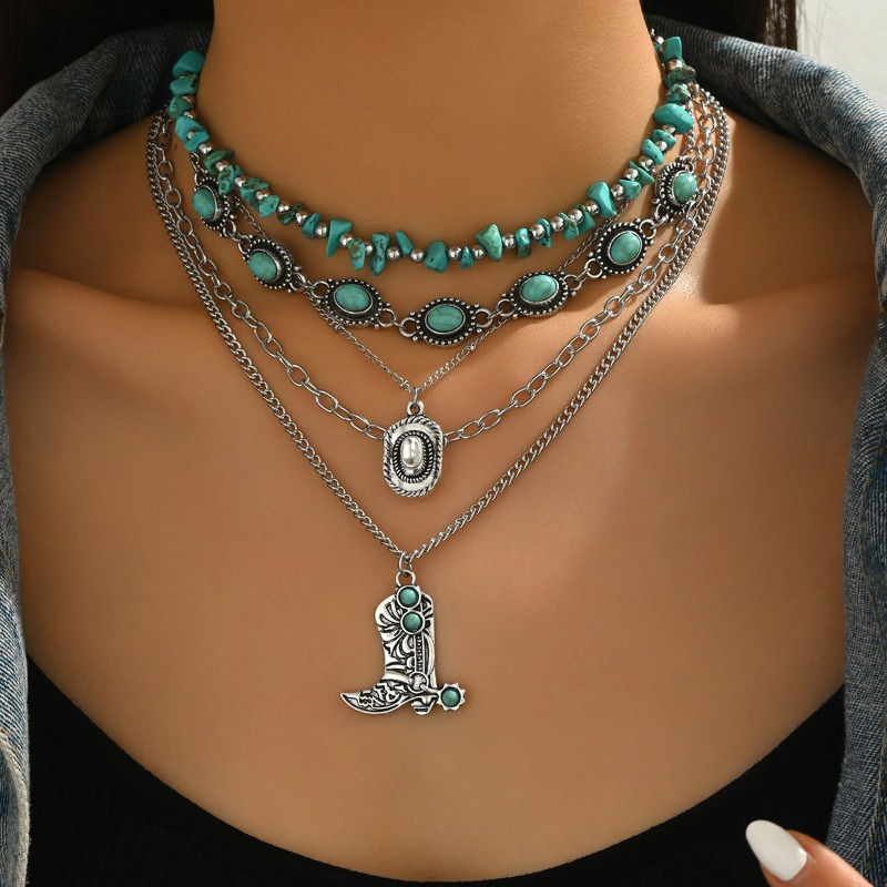 Ethnic style green necklace for women,vintage-style gravel sunflower inlaid with
