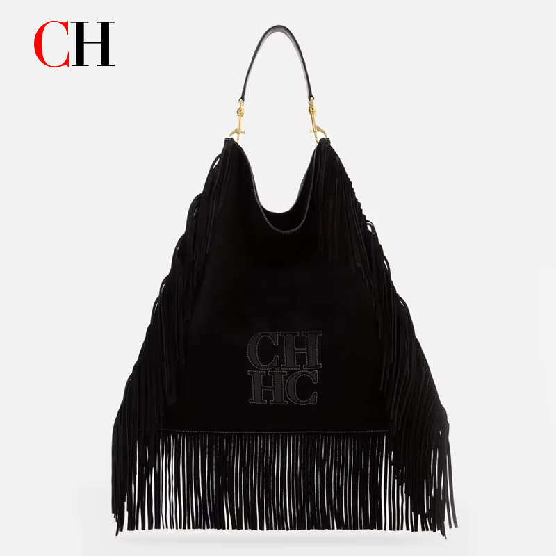 CH Fringe Hobo Bag Genuine Leather Suede Brown Large Capacity Tassel Shoulder Ba