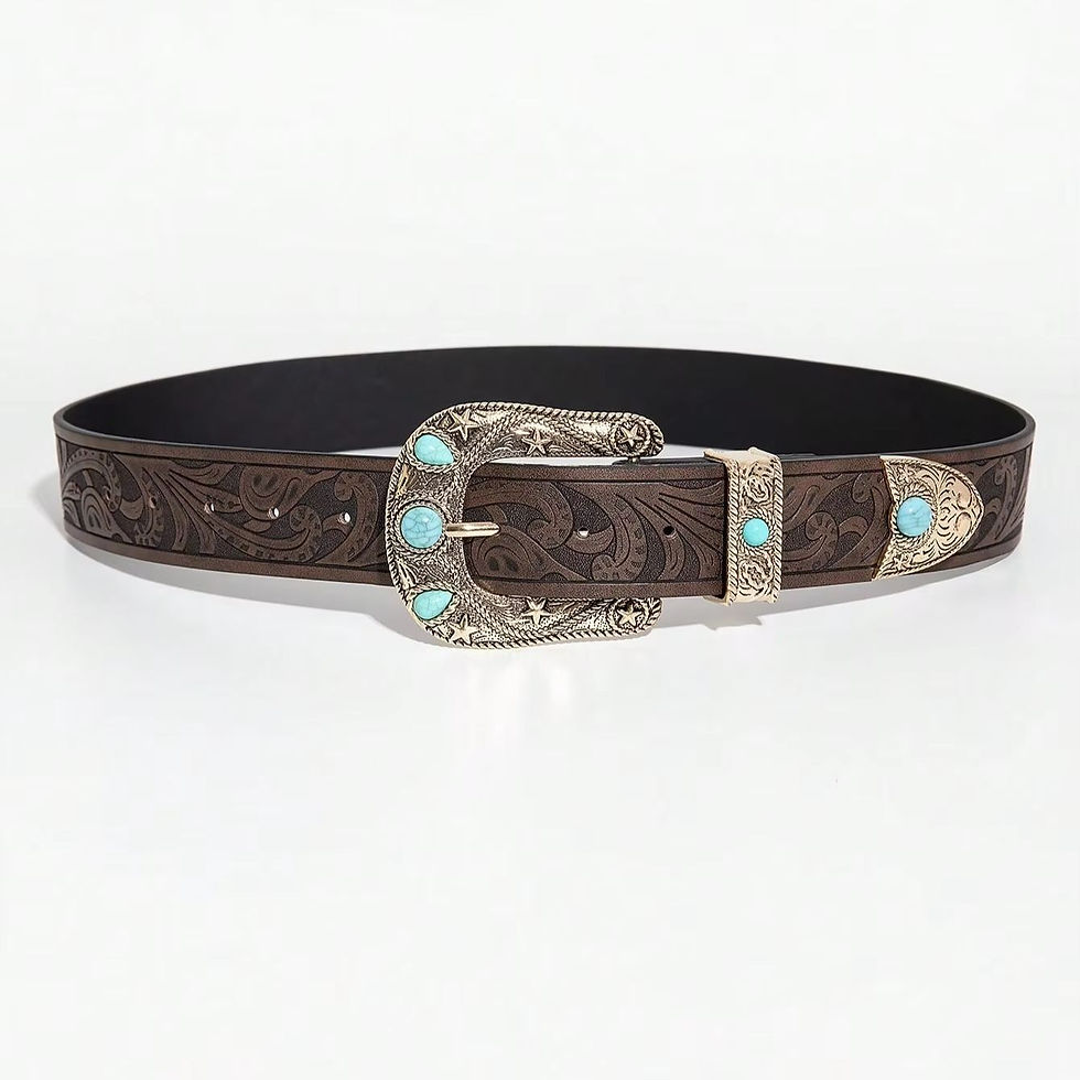 Thumbnail: 1pc women's Western-style brown belt, vintage carved buckle versatile jeans belt