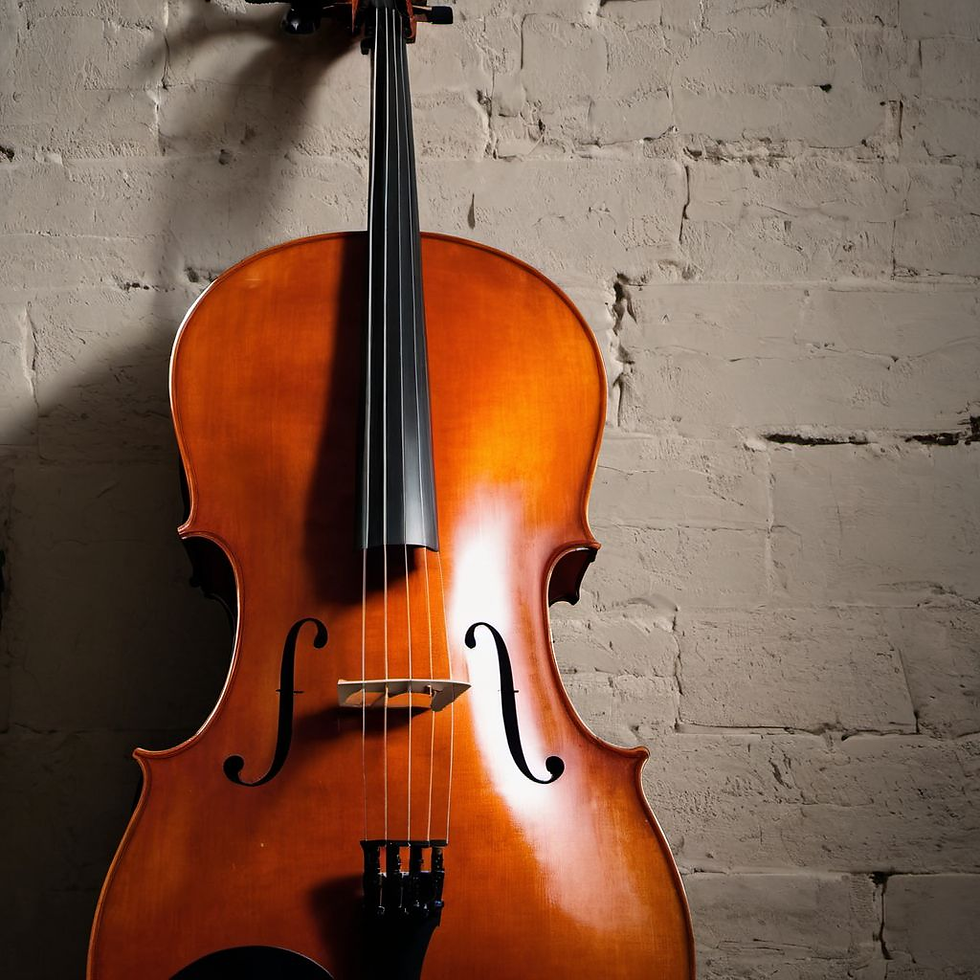 A cello laying against a wall