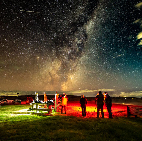 Milky Way workshop participants using red lights at night near Canberra