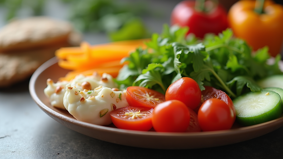 Close-up view of a healthy meal with colorful vegetables