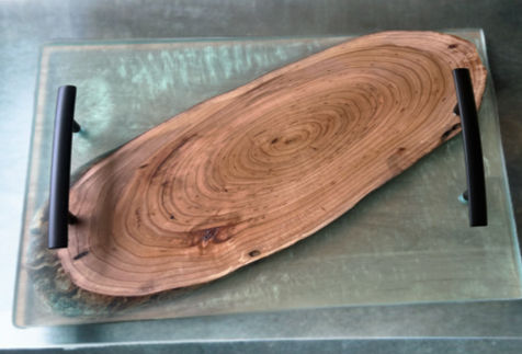 Cherry Wood with Green Resin Tray