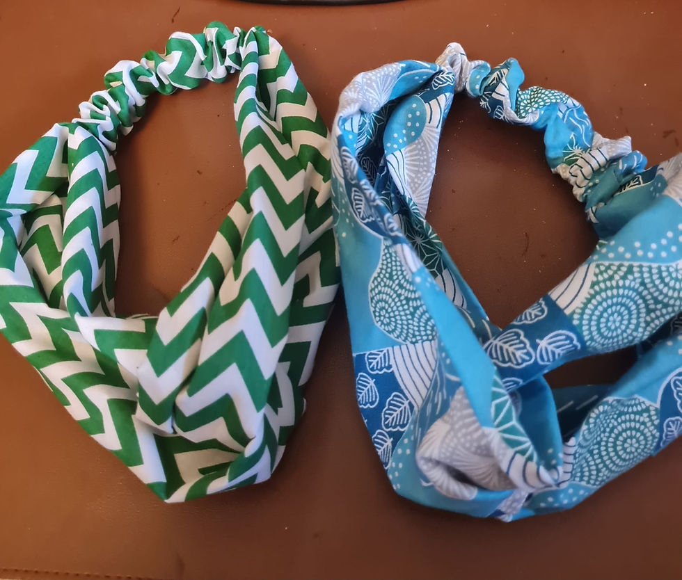 Green chevron and blue patterned headbands