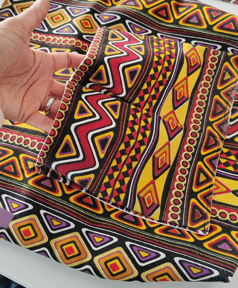 Colorful patterned fabric with a sewn pocket
