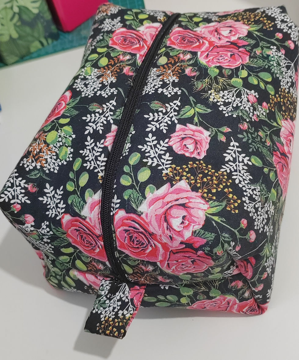Black floral pouch with pink roses
