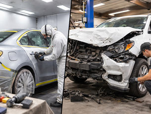 side by side images of auto body repair