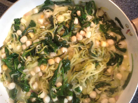 Scallops and Spinach over Zoodles (Zucchini Noodles)
