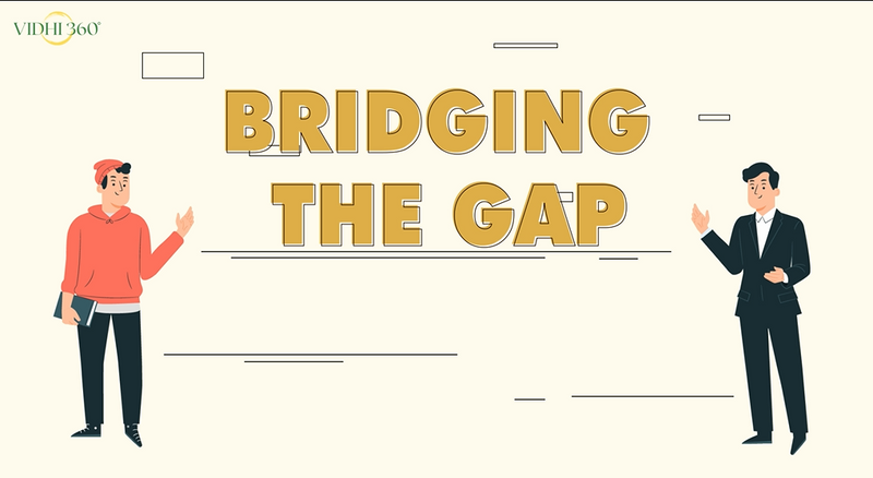 Words "Bridging the Gap" shown with a law student on the left and a lawyer on the right side