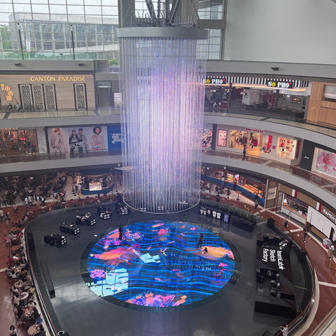 the water feature at Marina Bay Sands next to the food court
