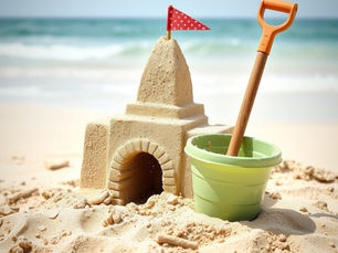 Sandcastle with bucket and spade