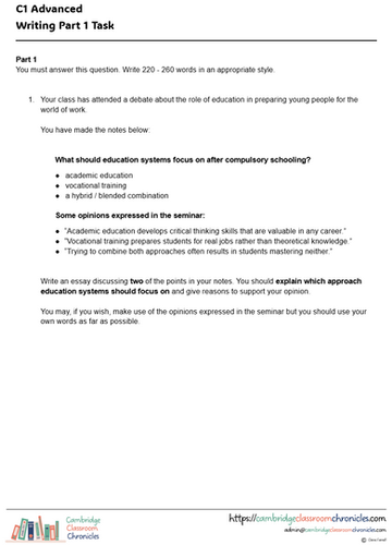 C1 Writing Part 1 - Discovery Task includes 5 sample tasks - Education ...