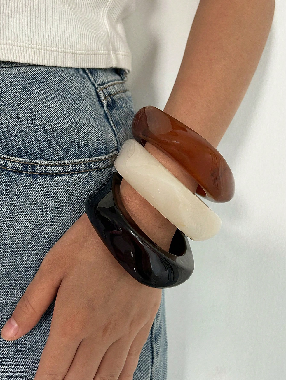 Thumbnail: Vintage Acrylic Big Geometric irregular Bangles for Women Trendy Resin Wide Cuff