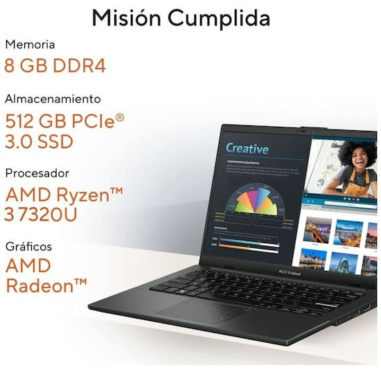Miniatura: Asus 14" Vivobook L1404Fa-Nk286W R3-7320U 8G 512Ssd +Mochila y Mouse