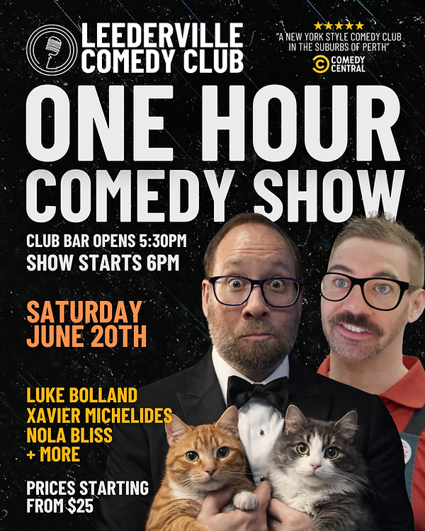 Leederville Comedy Club's One Hour Comedy Show in Perth, featuring top local, national and international comedians every Saturday night. Live stand-up comedy in the heart of Leederville from 6pm, with tickets from $25.