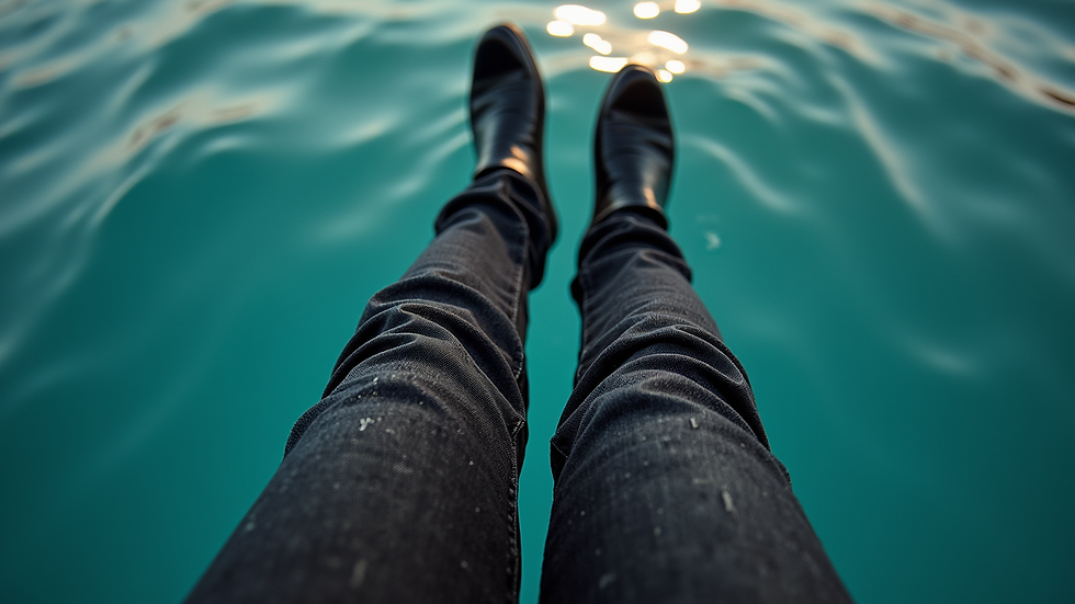 Vue en plongée d’un jeans noir taille haute porté avec des bottines