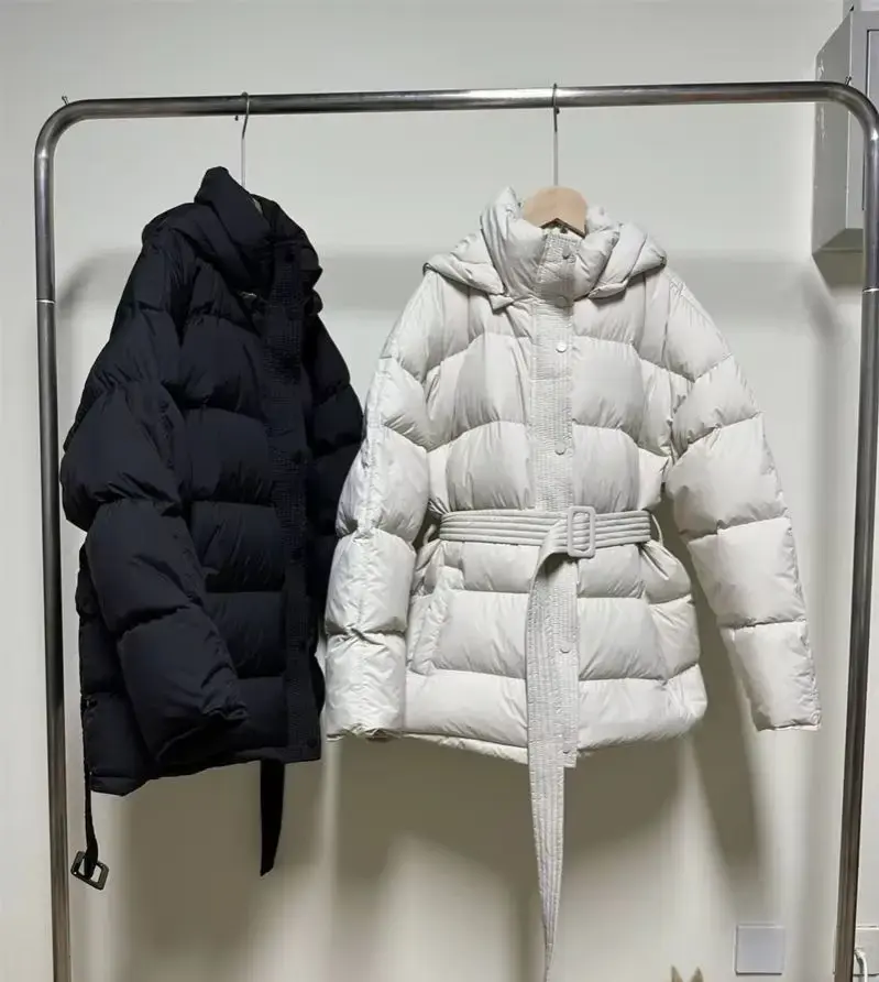 Miniature : ZAROY Women Autumn Hooded Cotton Padded Jackets With Belt Solid Fashion Female