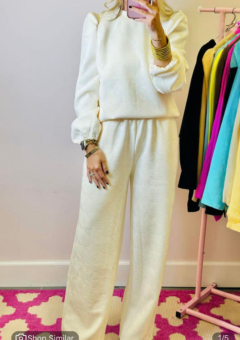 Cream Textured Puff Sleeve Set