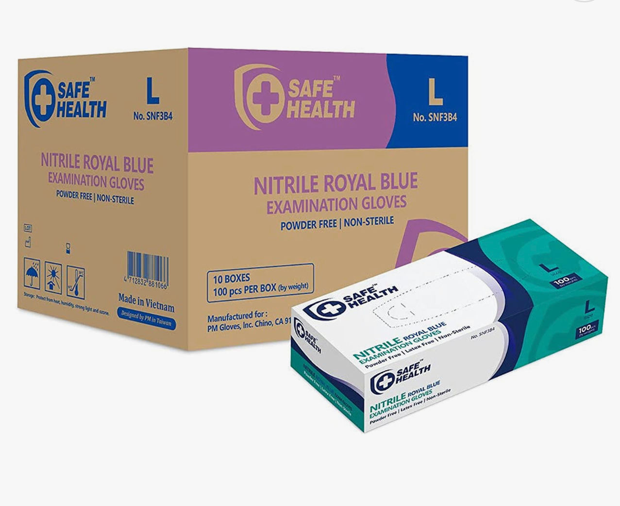 Safe Health Nitrile Exam Disposable Gloves, Free of Latex & Powder, Blue, Finger