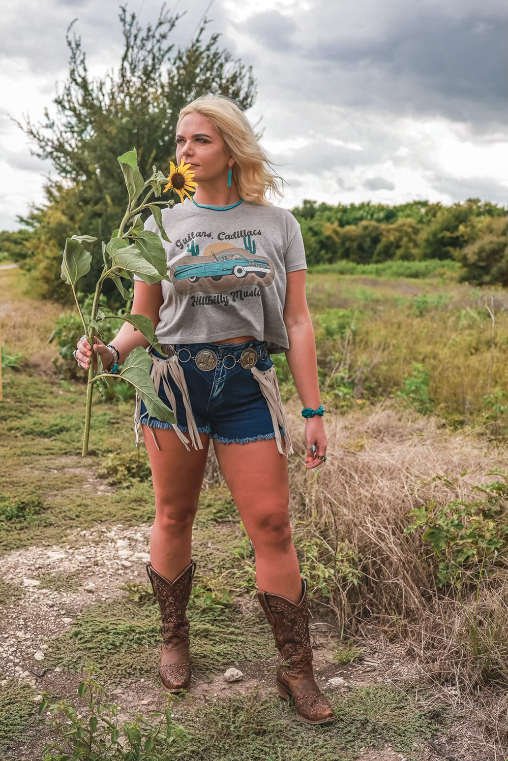 Guitars, Cadillacs Hillbilly Music Vintage Grey Crop Tee