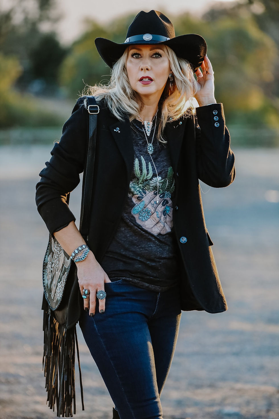 Thumbnail: Turquoise Bloom Black Burnout Tee (Order On Demand)
