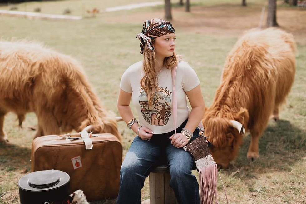 Thumbnail: Cow Ponies Never Broke My Heart Heather Dust Crop Tee