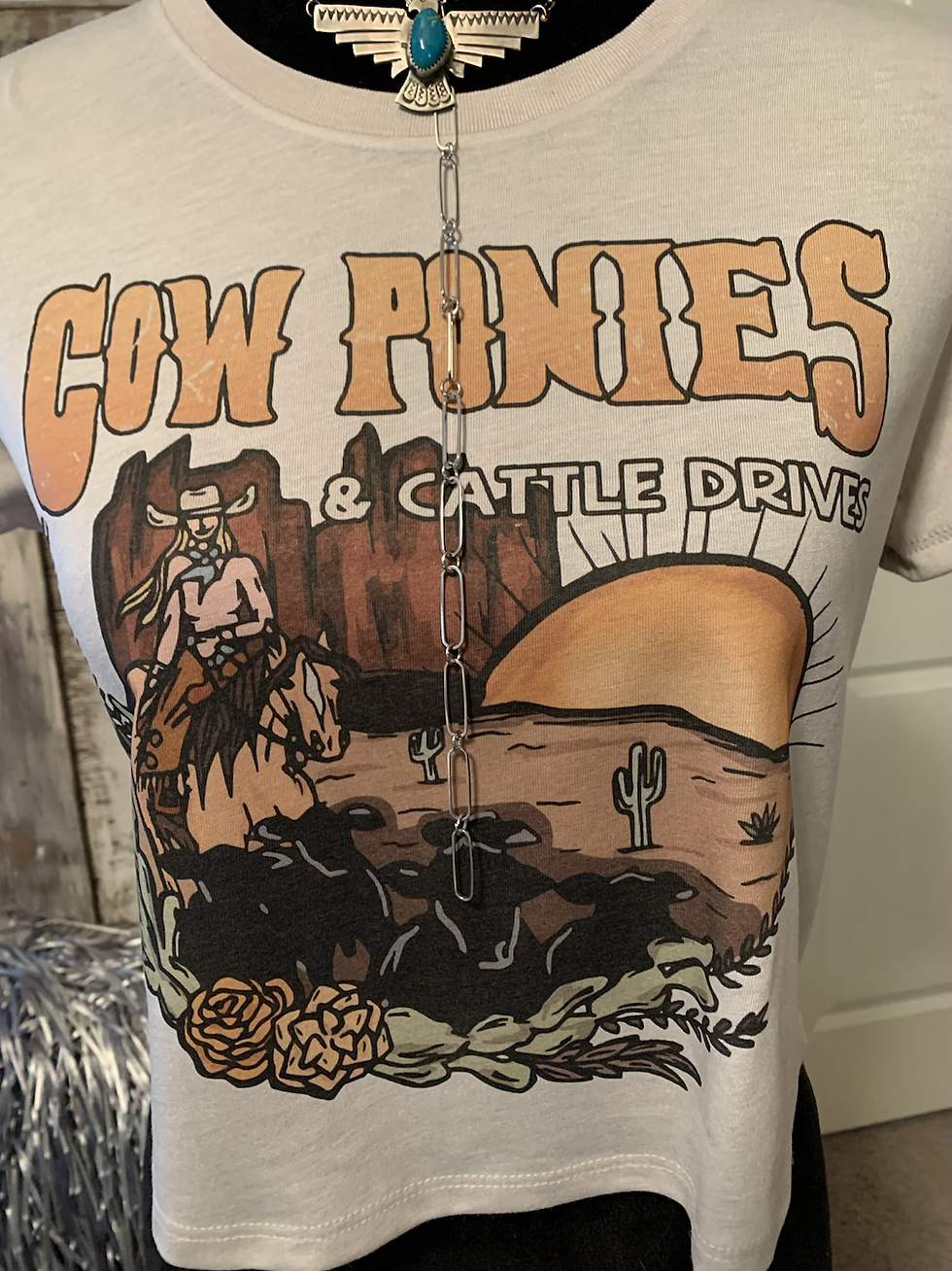 Thumbnail: Cow Ponies & Cattle Drives Heather Dust Crop Tee