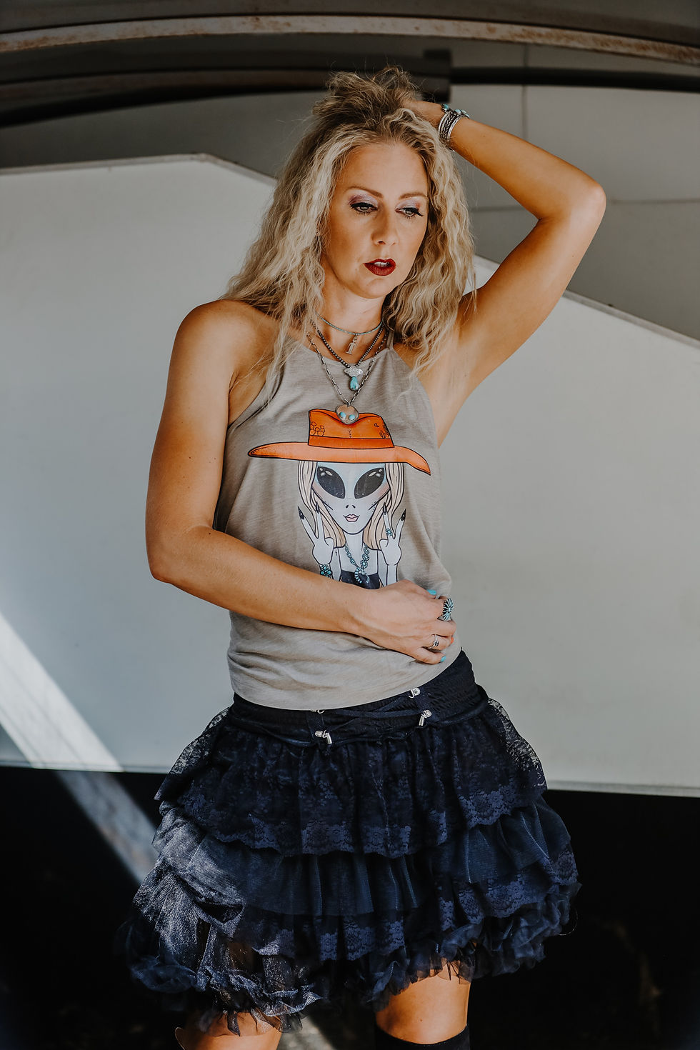 Thumbnail: Alien Cowgirls Love Turquoise Too High Neck Tank (Order On Demand Only)