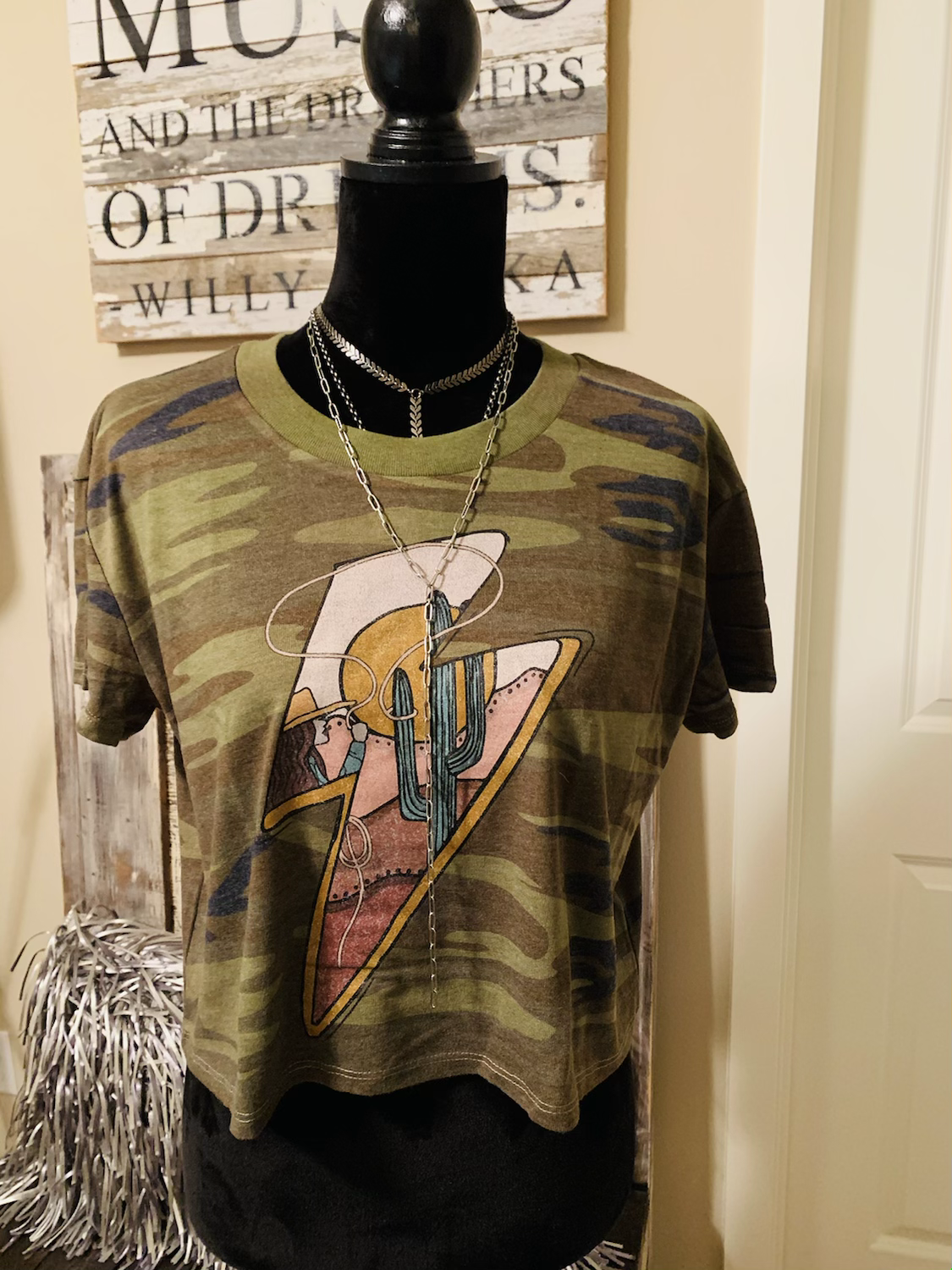 Lightning Cowgirl Strikes Camo Crop Tee