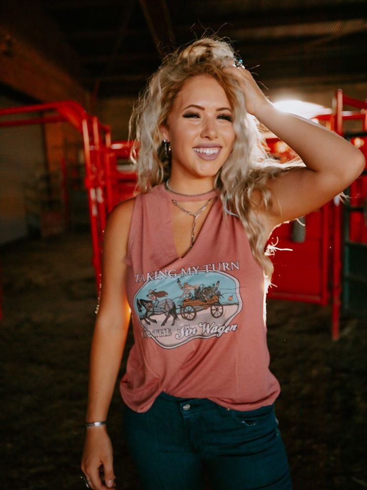 Thumbnail: Sin Wagon Cut Out Neck Adult Tee. 
