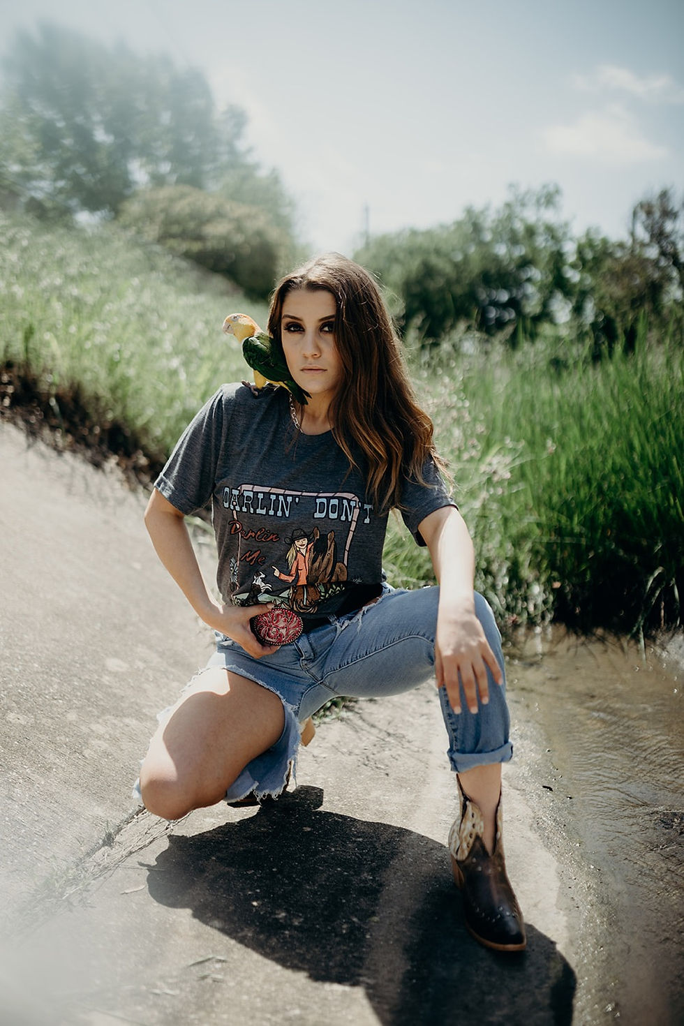 Thumbnail: Darlin' Don't Darlin Me Grey Acid Wash Distressed Tee