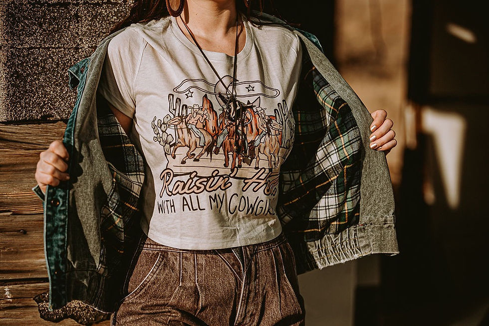 Thumbnail: Raisin’ Hell With All My Cowgirls Heather Dust Crop Top 