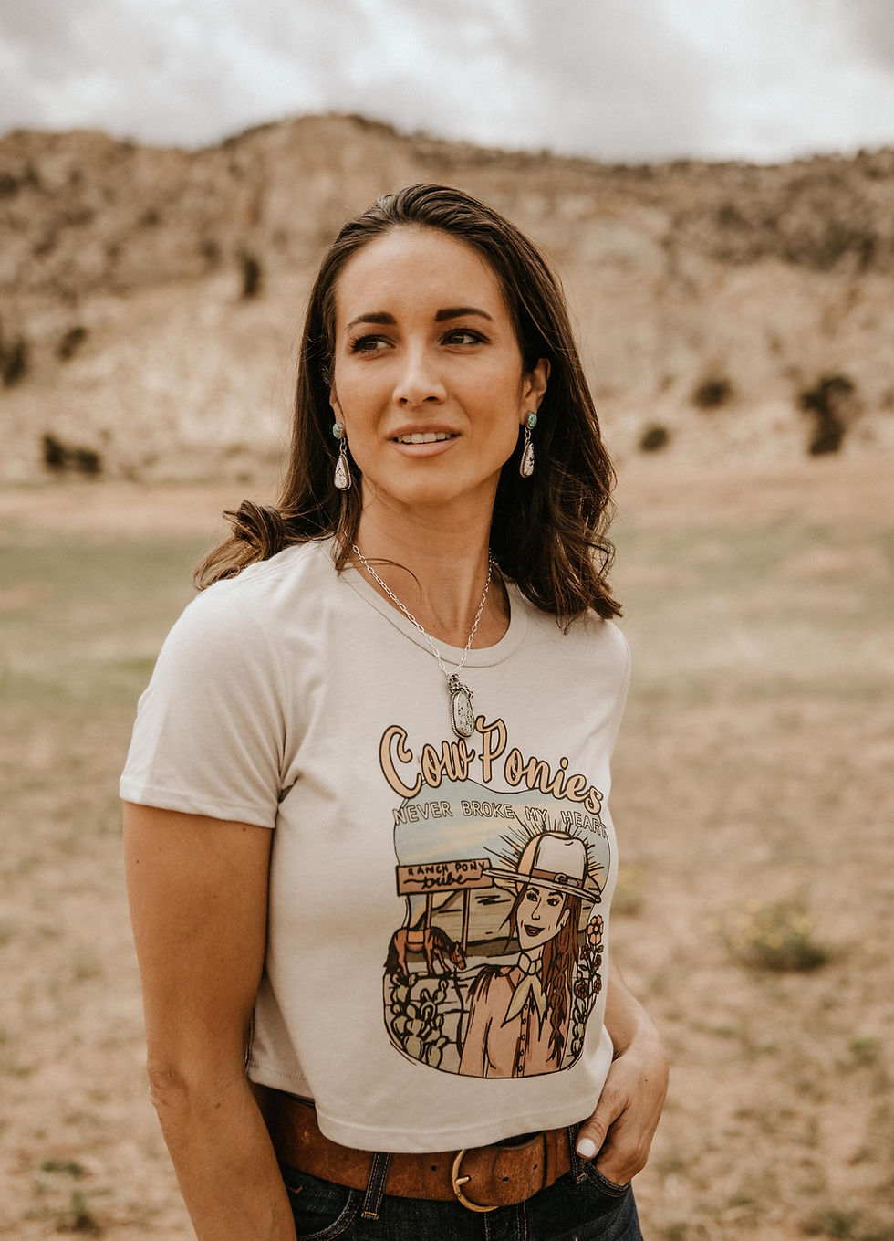 Thumbnail: Cow Ponies Never Broke My Heart Heather Dust Crop Tee