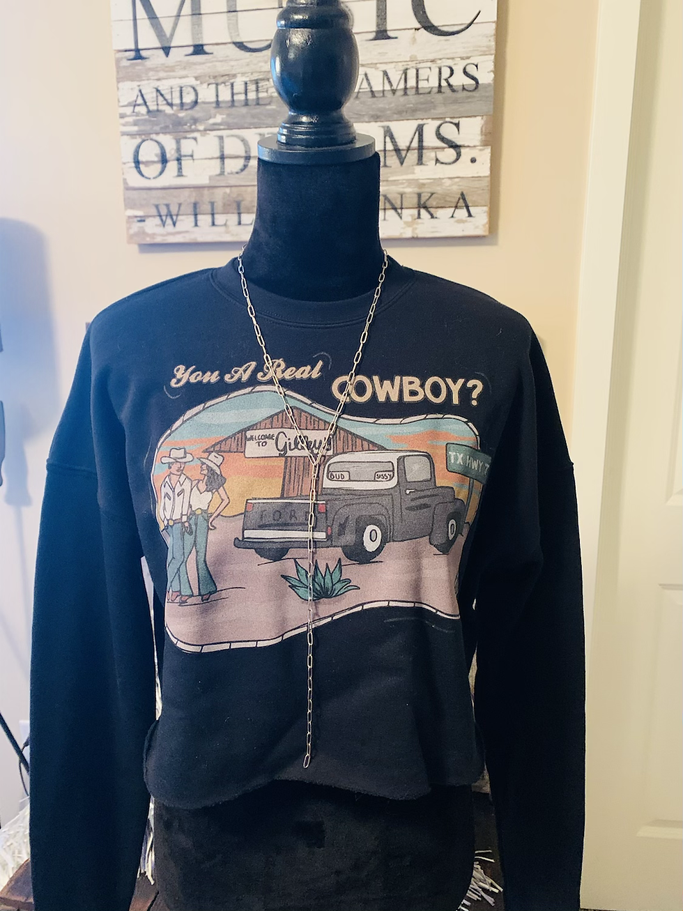 Thumbnail: Urban Cowboy Black Cropped Crewneck 