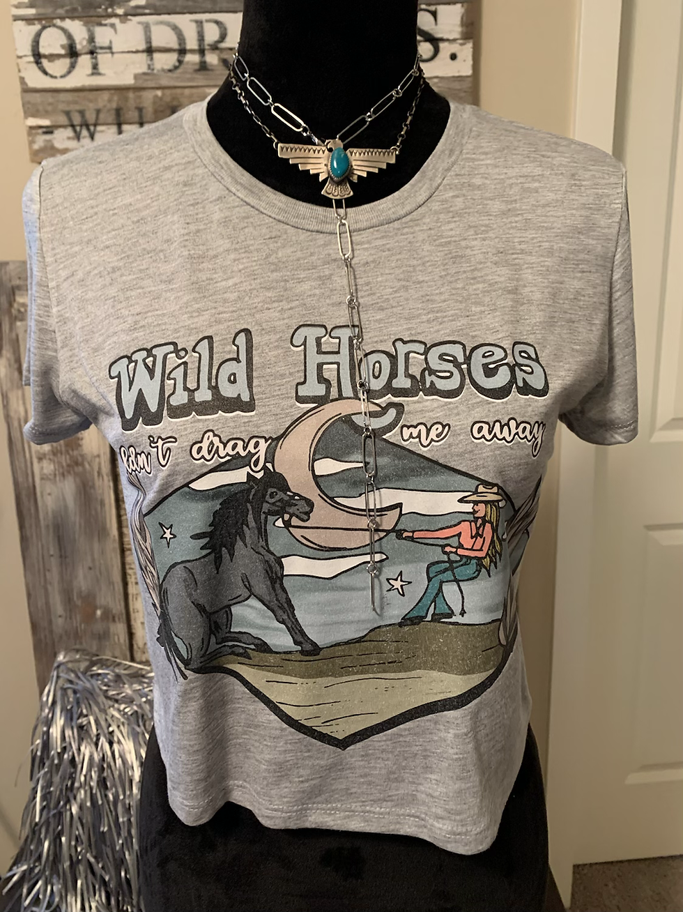 Thumbnail: Wild Horses Couldn't Drag Me Away Grey Crop Tee